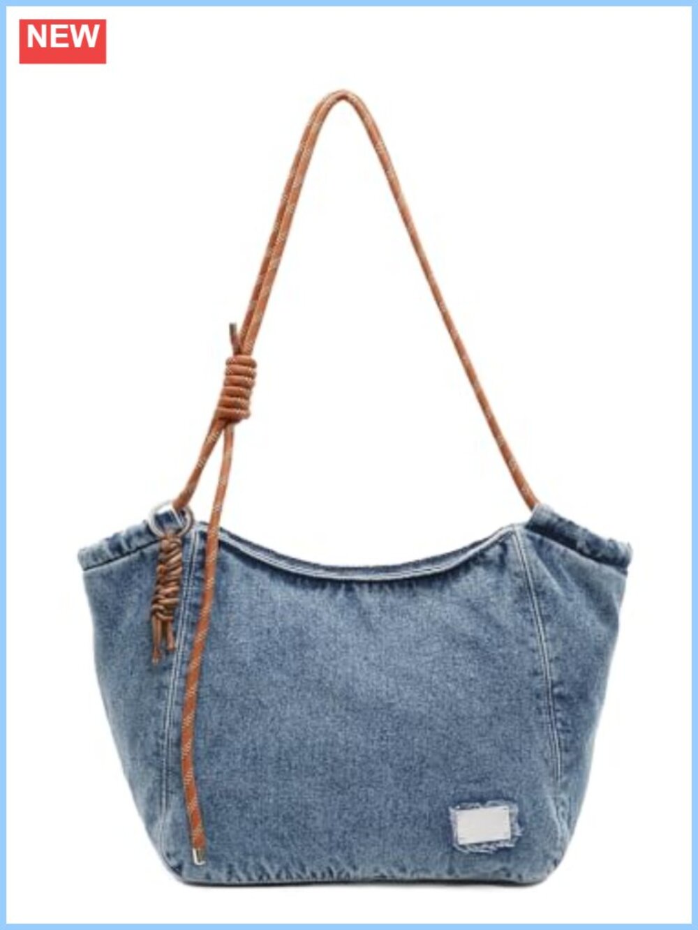 Denim Tote Bag Woven Strap Crossbody Shoulder Handbag